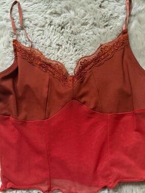 Red Lace Trim Two-Tone Camisole Top
